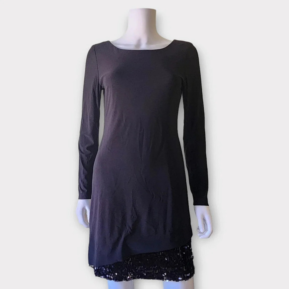 Betsy & Adam Womens Mini Cocktail Dress Size 6 Reversible Sequins Long Sleeve - Picture 3 of 11